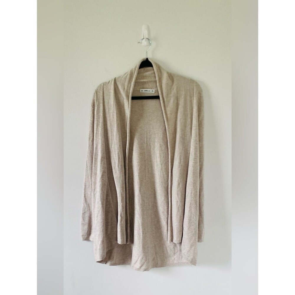 Zara Light Beige Open-Front Cardigan, Minimalist, Neutral, Loungewear, Size L